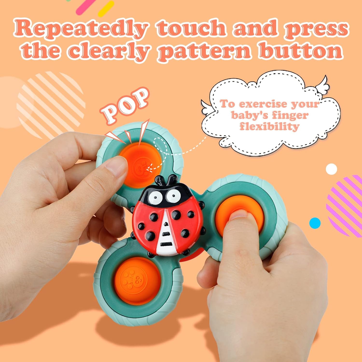 Outgeek Suction Cup Spinner Toys: 3PCS Kids Spinning Top Toys Baby Dimple Toy Sensory Toys Fidget Spinners Suction Cup Babies Bath Toys Gift Toys for Toddlers (Second Edition) (White) - Image 2